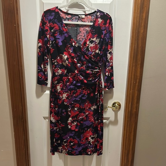 Floral Wrap Dress - Black and Red - Picture 1 of 5